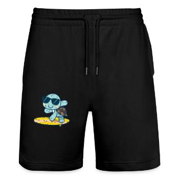 Cute turtle on surfboard with sunglasses - Stanley/Stella Trainer Unisex Organic Jogging Shorts - black - Front - Nik (191cm) & Marisol (170cm)
