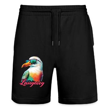Langeoog holiday cool colorful seagull with sunglasses - Stanley/Stella Trainer Unisex Organic Jogging Shorts - black - Front - Nik (191cm) & Marisol (170cm)