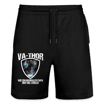 Papa Vathor Va Thor Vatertag Vatertagsgeschenk - Stanley/Stella Unisex Bio Joggingshorts Trainer  - Schwarz - Vorne - Nik (191cm) & Marisol (170cm)