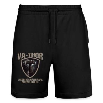 Papa Vathor Va Thor Vatertag Vatertagsgeschenk - Stanley/Stella Unisex Bio Joggingshorts Trainer  - Schwarz - Vorne - Nik (191cm) & Marisol (170cm)