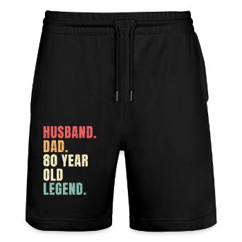 Husband Dad 80 Years Legend Vintage - Stanley/Stella Trainer Unisex Organic Jogging Shorts - black - Front - Nik (191cm) & Marisol (170cm)