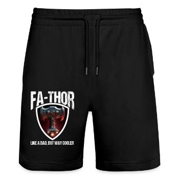 Papa Vathor Va Thor Vatertag Vatertagsgeschenk - Stanley/Stella Unisex Bio Joggingshorts Trainer  - Schwarz - Vorne - Nik (191cm) & Marisol (170cm)