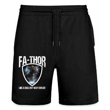 Papa Vathor Va Thor Vatertag Vatertagsgeschenk - Stanley/Stella Unisex Bio Joggingshorts Trainer  - Schwarz - Vorne - Nik (191cm) & Marisol (170cm)