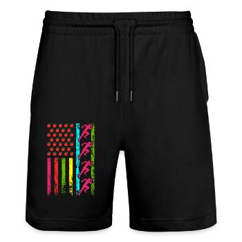 American Sports Flag Athletics 100 jours - Short de jogging bio TRAINER Stanley/Stella unisexe - noir - Devant - Nik (191cm) & Marisol (170cm)