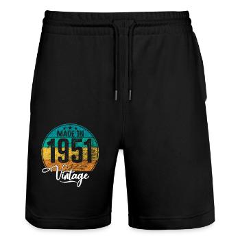 Vintage Made in 1951 Year of birth 1951 Birthday - Stanley/Stella Trainer Unisex Organic Jogging Shorts - black - Front - Nik (191cm) & Marisol (170cm)