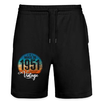 Vintage Made in 1951 Year of birth 1951 Birthday - Stanley/Stella Trainer Unisex Organic Jogging Shorts - black - Front - Nik (191cm) & Marisol (170cm)