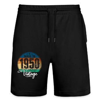 Vintage Fabriqué en 1950 Année de naissance 1950 Anniversaire - Short de jogging bio TRAINER Stanley/Stella unisexe - noir - Devant - Nik (191cm) & Marisol (170cm)