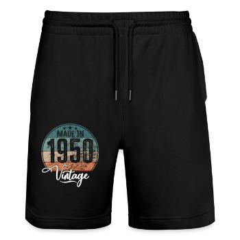Millésime Fabriqué en 1950 Année de naissance 1950 Anniversaire - Short de jogging bio TRAINER Stanley/Stella unisexe - noir - Devant - Nik (191cm) & Marisol (170cm)