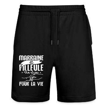 Marraine et filleule - Short de jogging bio TRAINER Stanley/Stella unisexe - noir - Devant - Nik (191cm) & Marisol (170cm)