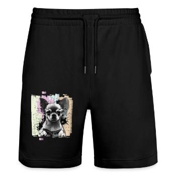 Chihuahua - Stanley/Stella Trainer Unisex Organic Jogging Shorts - black - Front - Nik (191cm) & Marisol (170cm)