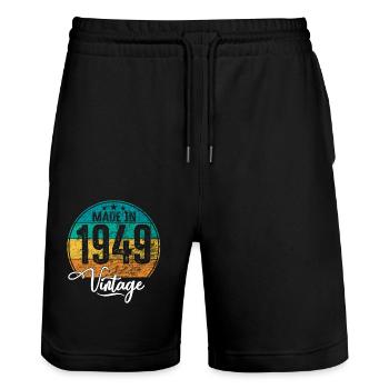 Vintage Made in 1949 Year of birth 1949 Birthday - Stanley/Stella Trainer Unisex Organic Jogging Shorts - black - Front - Nik (191cm) & Marisol (170cm)