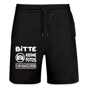 Bitte Keine Fotos Ich Bin Krankgeschrieben - Stanley/Stella Unisex Bio Joggingshorts Trainer  - Schwarz - Vorne - Nik (191cm) & Marisol (170cm)