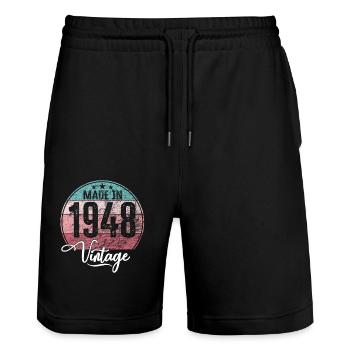 Millésime fabriqué en 1948 Année de naissance 1948 Anniversaire - Short de jogging bio TRAINER Stanley/Stella unisexe - noir - Devant - Nik (191cm) & Marisol (170cm)