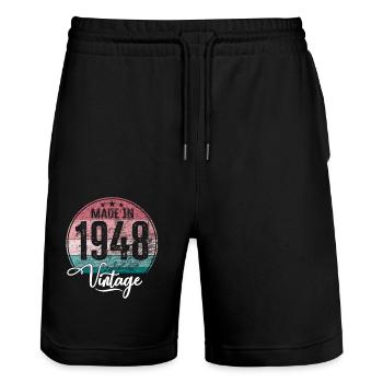 Millésime fabriqué en 1948 Année de naissance 1948 Anniversaire - Short de jogging bio TRAINER Stanley/Stella unisexe - noir - Devant - Nik (191cm) & Marisol (170cm)