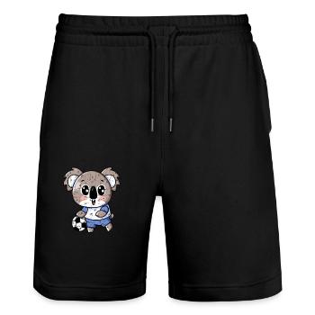 Cute Kawaii Koala with Handball and Football Design - Stanley/Stella Trainer Unisex Organic Jogging Shorts - black - Front - Nik (191cm) & Marisol (170cm)