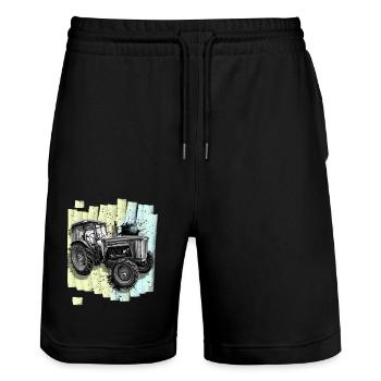 Traktor Landwirtschaft Landwirt - Stanley/Stella Unisex Bio Joggingshorts Trainer  - Schwarz - Vorne - Nik (191cm) & Marisol (170cm)