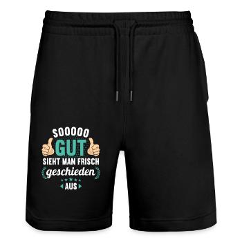 So gut sieht man frisch geschieden aus Scheidungs - Stanley/Stella Unisex Bio Joggingshorts Trainer  - Schwarz - Vorne - Nik (191cm) & Marisol (170cm)