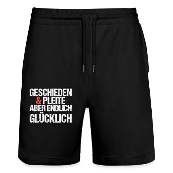 Geschieden und Pleite aber endlich glücklich - Stanley/Stella Unisex Bio Joggingshorts Trainer  - Schwarz - Vorne - Nik (191cm) & Marisol (170cm)
