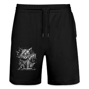 Little Bad Cat in Nature Splash Tattoo Style - Stanley/Stella Trainer Unisex Organic Jogging Shorts - black - Front - Nik (191cm) & Marisol (170cm)
