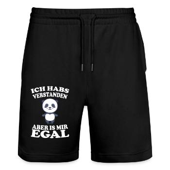 Hab Verstanden - egal Panda - Stanley/Stella Unisex Bio Joggingshorts Trainer  - Schwarz - Vorne - Nik (191cm) & Marisol (170cm)