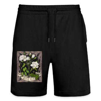 Rose vintage, illustration antique, Rose Redoute - Short de jogging bio TRAINER Stanley/Stella unisexe - noir - Devant - Nik (191cm) & Marisol (170cm)