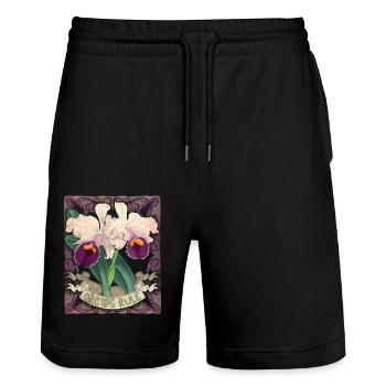 Vintage Orchideen Illustration, lustiger Spruch - Stanley/Stella Unisex Bio Joggingshorts Trainer  - Schwarz - Vorne - Nik (191cm) & Marisol (170cm)
