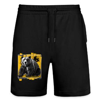 Bear - Stanley/Stella Trainer Unisex Organic Jogging Shorts - black - Front - Nik (191cm) & Marisol (170cm)