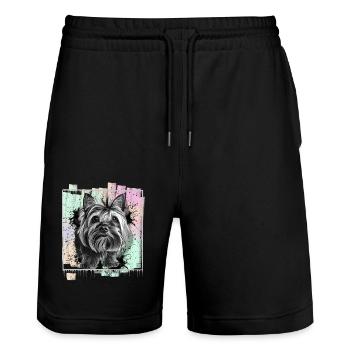 Yorkshire Terrier Yorkie - Stanley/Stella Trainer Unisex Organic Jogging Shorts - black - Front - Nik (191cm) & Marisol (170cm)