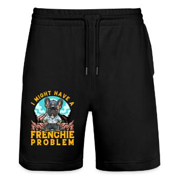 I might have a Frenchie Problem Bulldog - Stanley/Stella Trainer Unisex Organic Jogging Shorts - black - Front - Nik (191cm) & Marisol (170cm)