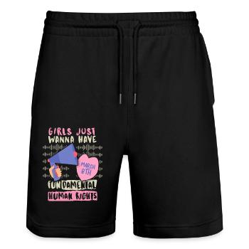 International Women's Day 8 March, Women's Rights - Stanley/Stella Trainer Unisex Organic Jogging Shorts - black - Front - Nik (191cm) & Marisol (170cm)