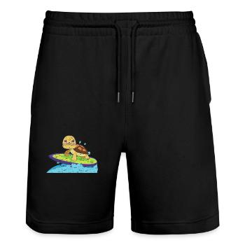 Schildkröte auf surfbrett - Stanley/Stella Unisex Bio Joggingshorts Trainer  - Schwarz - Vorne - Nik (191cm) & Marisol (170cm)