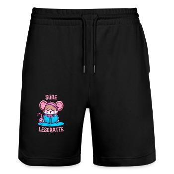 Süße Ratte liest ein Buch Leseratte - Stanley/Stella Unisex Bio Joggingshorts Trainer  - Schwarz - Vorne - Nik (191cm) & Marisol (170cm)