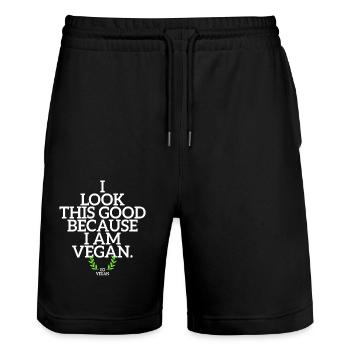 Veganer I Look This Good Because I Am Vegan Veggie - Stanley/Stella Trainer Unisex Organic Jogging Shorts - black - Front - Nik (191cm) & Marisol (170cm)