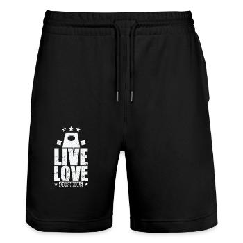 Live Love Cornhole Spiel Freizeit Hobby - Stanley/Stella Unisex Bio Joggingshorts Trainer  - Schwarz - Vorne - Nik (191cm) & Marisol (170cm)
