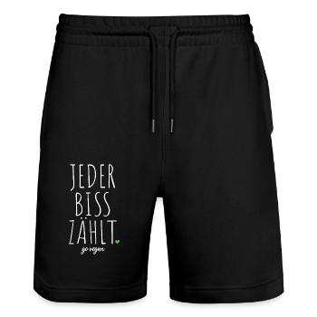 Veganer Jeder Biss Zählt Ich Liebe Tiere Go Vegan - Stanley/Stella Unisex Bio Joggingshorts Trainer  - Schwarz - Vorne - Nik (191cm) & Marisol (170cm)