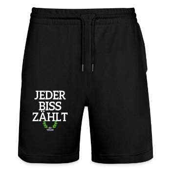 Veganer Jeder Biss Zählt Ich Liebe Tiere Go Vegan - Stanley/Stella Unisex Bio Joggingshorts Trainer  - Schwarz - Vorne - Nik (191cm) & Marisol (170cm)