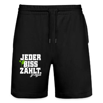 Veganer Jeder Biss Zählt Ich Liebe Tiere Go Vegan - Stanley/Stella Unisex Bio Joggingshorts Trainer  - Schwarz - Vorne - Nik (191cm) & Marisol (170cm)