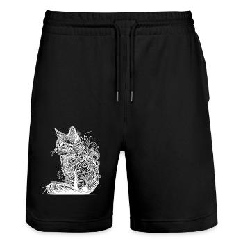 Tattoo Linien Katze im Wilden Natur Style - Stanley/Stella Unisex Bio Joggingshorts Trainer  - Schwarz - Vorne - Nik (191cm) & Marisol (170cm)