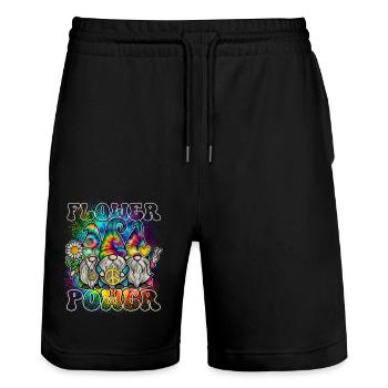Flower Power Gnomes Tie Dye Peace - Stanley/Stella Unisex Bio Joggingshorts Trainer  - Schwarz - Vorne - Nik (191cm) & Marisol (170cm)