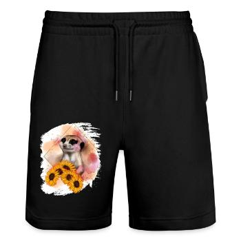 Suricate Aquarelle Dessin Mangouste Motif Mangouste - Short de jogging bio TRAINER Stanley/Stella unisexe - noir - Devant - Nik (191cm) & Marisol (170cm)