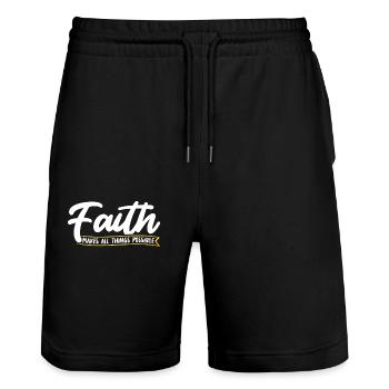 Faith makes everything possible Christian Jesus - Stanley/Stella Trainer Unisex Organic Jogging Shorts - black - Front - Nik (191cm) & Marisol (170cm)