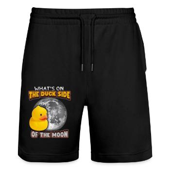 Comic duck, rubber duck funny saying with moon - Stanley/Stella Trainer Unisex Organic Jogging Shorts - black - Front - Nik (191cm) & Marisol (170cm)