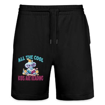 All The Cool Kids Are Reading Elefant - Stanley/Stella Unisex Bio Joggingshorts Trainer  - Schwarz - Vorne - Nik (191cm) & Marisol (170cm)
