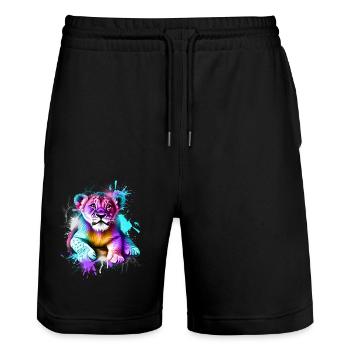 Lion coloré - Short de jogging bio TRAINER Stanley/Stella unisexe - noir - Devant - Nik (191cm) & Marisol (170cm)