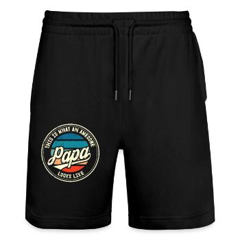 Meilleur papa fête des pères papa papa papa papa cadeau rétro - Short de jogging bio TRAINER Stanley/Stella unisexe - noir - Devant - Nik (191cm) & Marisol (170cm)