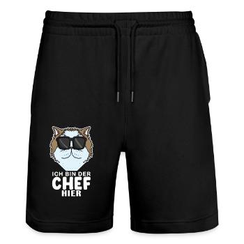 coole Katze - Perserkatze Katze - Chef Spruch - Stanley/Stella Unisex Bio Joggingshorts Trainer  - Schwarz - Vorne - Nik (191cm) & Marisol (170cm)