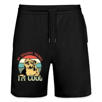 My Bulldog thinks I'm cool - Stanley/Stella Unisex Bio Joggingshorts Trainer  - Schwarz - Vorne - Nik (191cm) & Marisol (170cm)