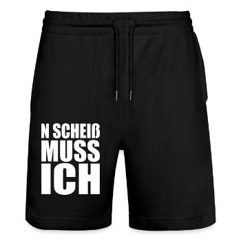 N Scheiß Muss Ich Gar Nichts Nö Einen Scheiss Egal - Stanley/Stella Unisex Bio Joggingshorts Trainer  - Schwarz - Vorne - Nik (191cm) & Marisol (170cm)