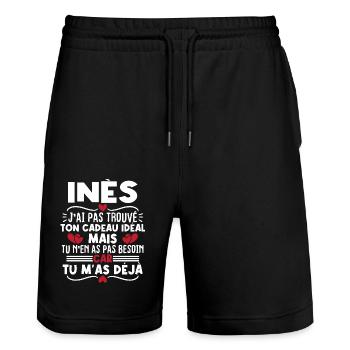 Inès j'ai pas trouvé ton cadeau idéal... - Short de jogging bio TRAINER Stanley/Stella unisexe - noir - Devant - Nik (191cm) & Marisol (170cm)