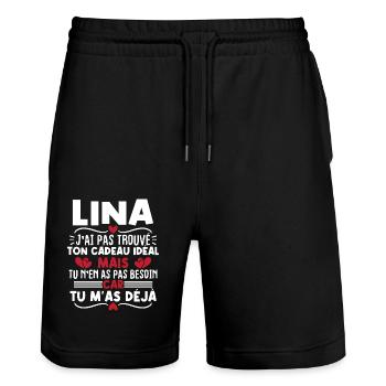 Lina j'ai pas trouvé ton cadeau idéal... - Short de jogging bio TRAINER Stanley/Stella unisexe - noir - Devant - Nik (191cm) & Marisol (170cm)